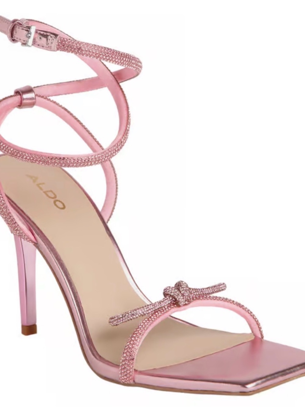 ALDO Rose Pink Metallic Strappy Sandals with Knot Bow Tie Detail
